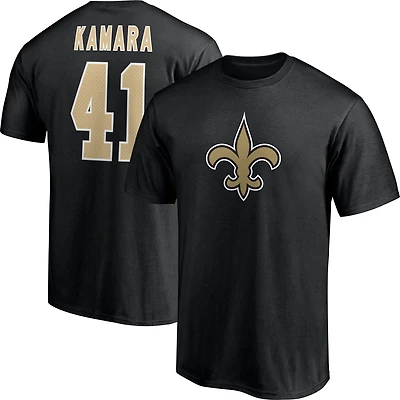 T-shirt noir avec nom et numéro d'icône de joueur des Saints la Nouvelle-Orléans Fanatics Alvin Kamara pour hommes