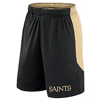 Short de lancement Fanatics noir/or pour homme des New Orleans Saints