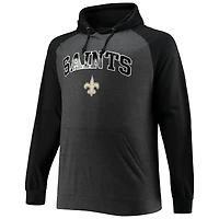 Men's Fanatics Black/Heathered Charcoal New Orleans Saints Big & Tall Lightweight Raglan Pullover Hoodie