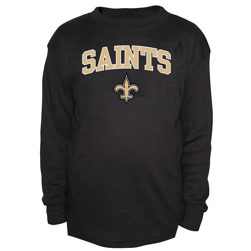 T-shirt thermique à manches longues et col ras du cou pour homme, modèle Fanatics, noir, New Orleans Saints, grande taille