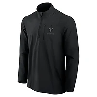 Pull noir Fanatics pour homme, coupe micro ton sur ton, avec fermeture éclair quart de tour, des New Orleans Saints