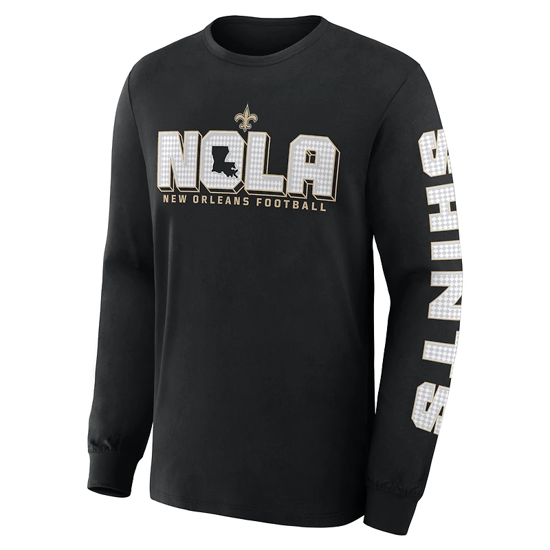 Men's Fanatics Black New Orleans Saints Hometown Sweep Legacy Long Sleeve T-Shirt