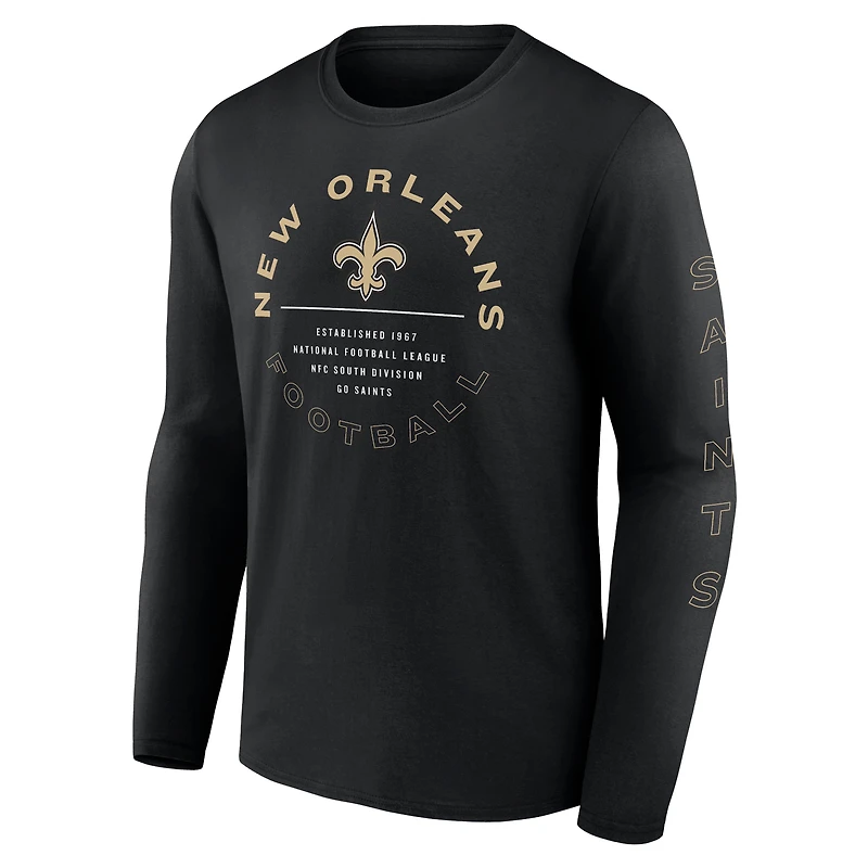 T-shirt noir à manches longues Fanatics New Orleans Saints Stat Sheet pour hommes