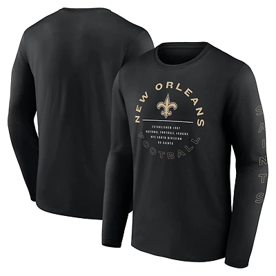 T-shirt noir à manches longues Fanatics New Orleans Saints Stat Sheet pour hommes