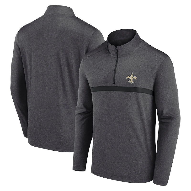 Pull à fermeture éclair quart de tour Fanatics Heather Charcoal New Orleans Saints pour homme
