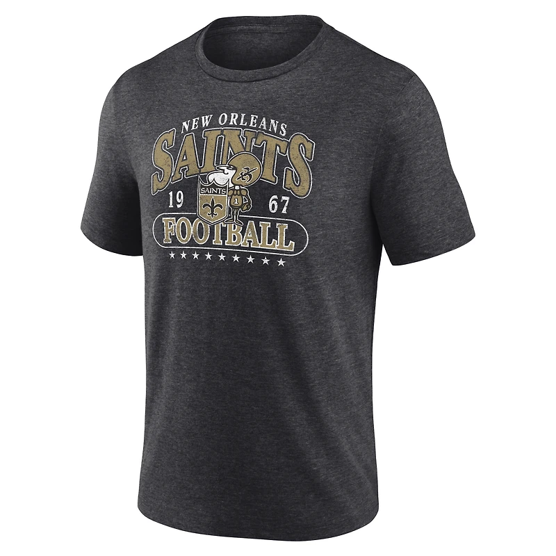 Men's Fanatics Heather Charcoal New Orleans Saints Official Retro Tri-Blend T-Shirt