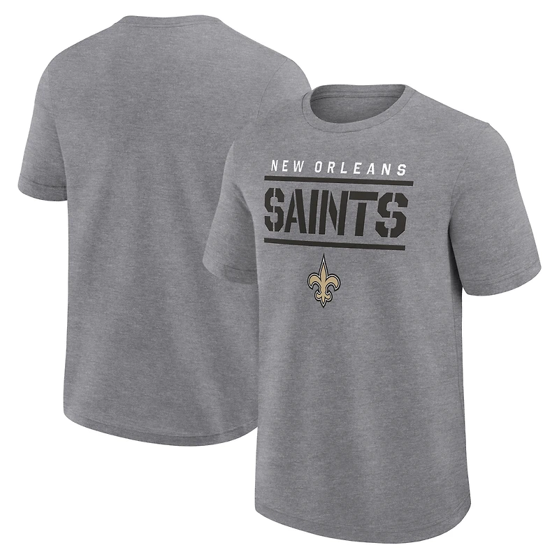 T-shirt Fanatics gris chiné pour homme, coupe grande et taille, des Saints de la Nouvelle-Orléans
