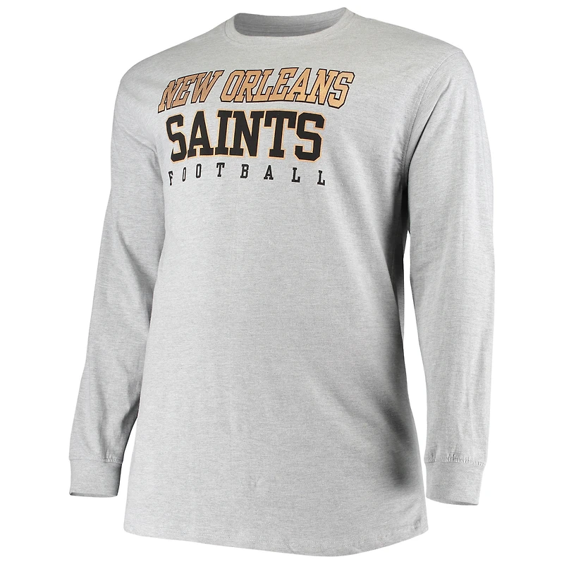 Men's Fanatics Heathered Gray New Orleans Saints Big & Tall Practice Long Sleeve T-Shirt