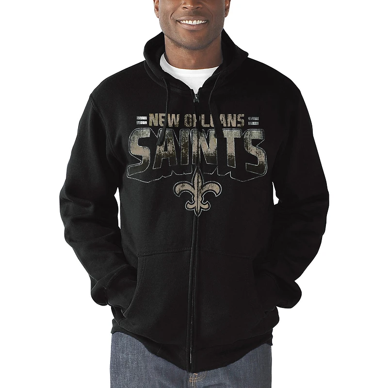 Sweat à capuche zippé G-III Sports by Carl Banks noir New Orleans Saints Perfect Season pour homme