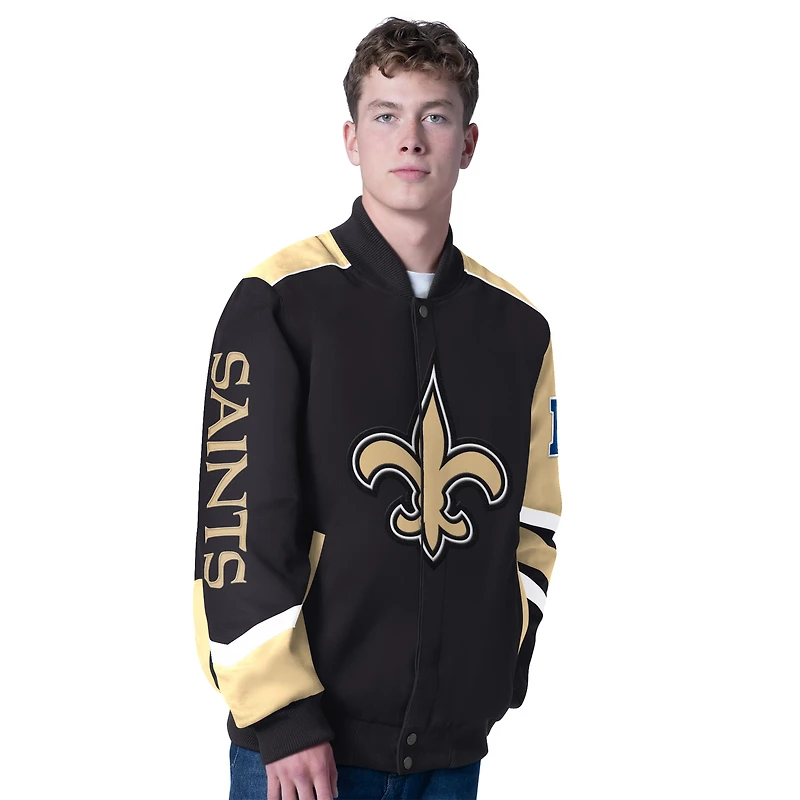 Men's G-III Sports by Carl Banks Black New Orleans Saints Prime Time Full-Zip Racing Jacket