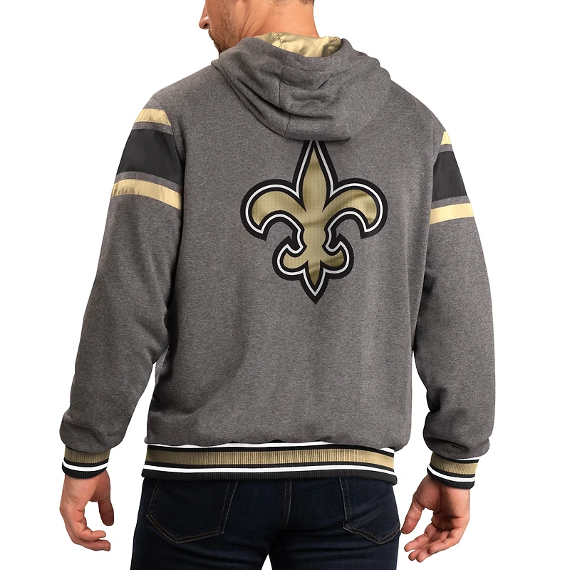 Veste à capuche réversible zippée intégrale G-III Sports by Carl Banks grise et noire New Orleans Saints Extreme pour homme