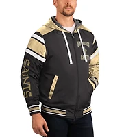 Veste à capuche réversible zippée intégrale G-III Sports by Carl Banks grise et noire New Orleans Saints Extreme pour homme