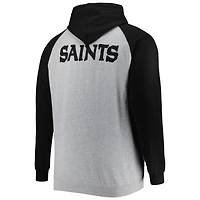 Men's Heather Gray New Orleans Saints Big & Tall Fleece Raglan Full-Zip Hoodie Jacket