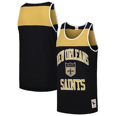 Men's Mitchell & Ness Black/Gold New Orleans Saints Gridiron Classics Heritage Colorblock Tank Top