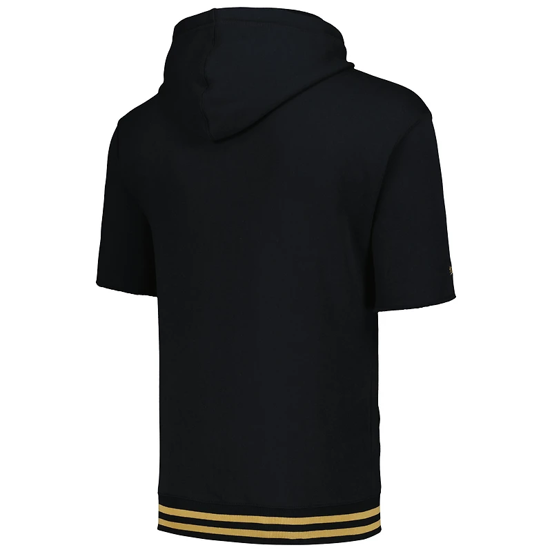 Men's Mitchell & Ness Black New Orleans Saints Pre-Game Short Sleeve Pullover Hoodie