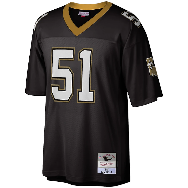 Maillot réplique Mitchell & Ness Sam Mills noir New Orleans Saints Legacy pour hommes