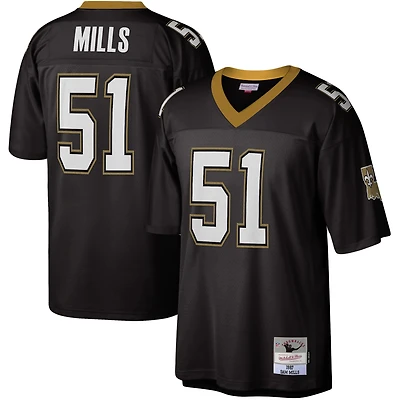 Maillot réplique Mitchell & Ness Sam Mills noir des Saints de la Nouvelle-Orléans pour homme