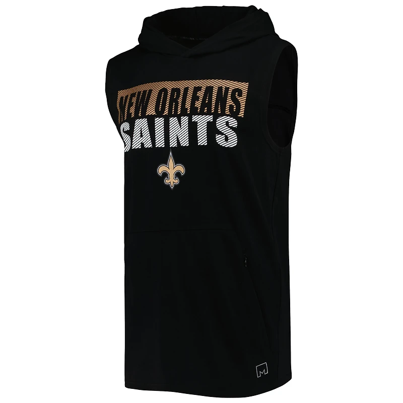 Men's MSX by Michael Strahan Black New Orleans Saints Relay Sleeveless Pullover Hoodie