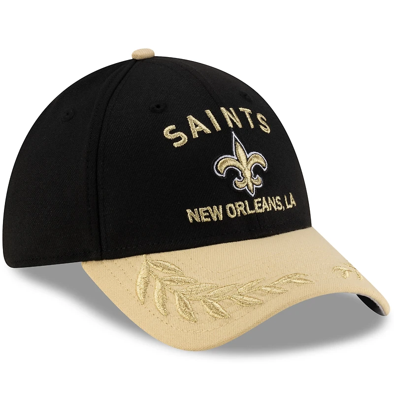 Casquette New Era 39THIRTY Flex noire/dorée pour homme, Orleans Saints, draft NFL 2025