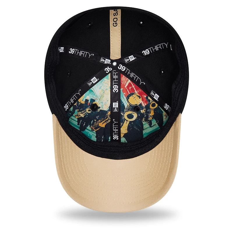 Casquette New Era Flex noire et or Orleans Saints, draft NFL 2026, modèle 39THIRTY M-Crown