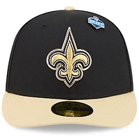 Casquette ajustée New Era 59FIFTY noire et or pour homme, édition spéciale Orleans Saints 2026 NFL Draft.