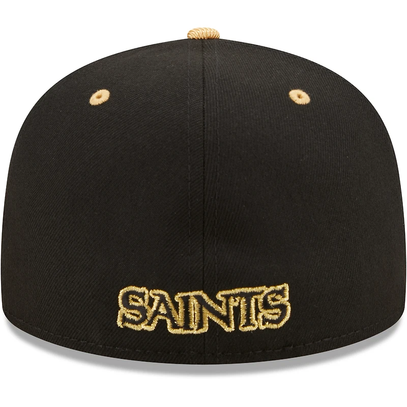 Men's New Era Black/Vegas Gold Orleans Saints Flipside 2Tone 59FIFTY Fitted Hat