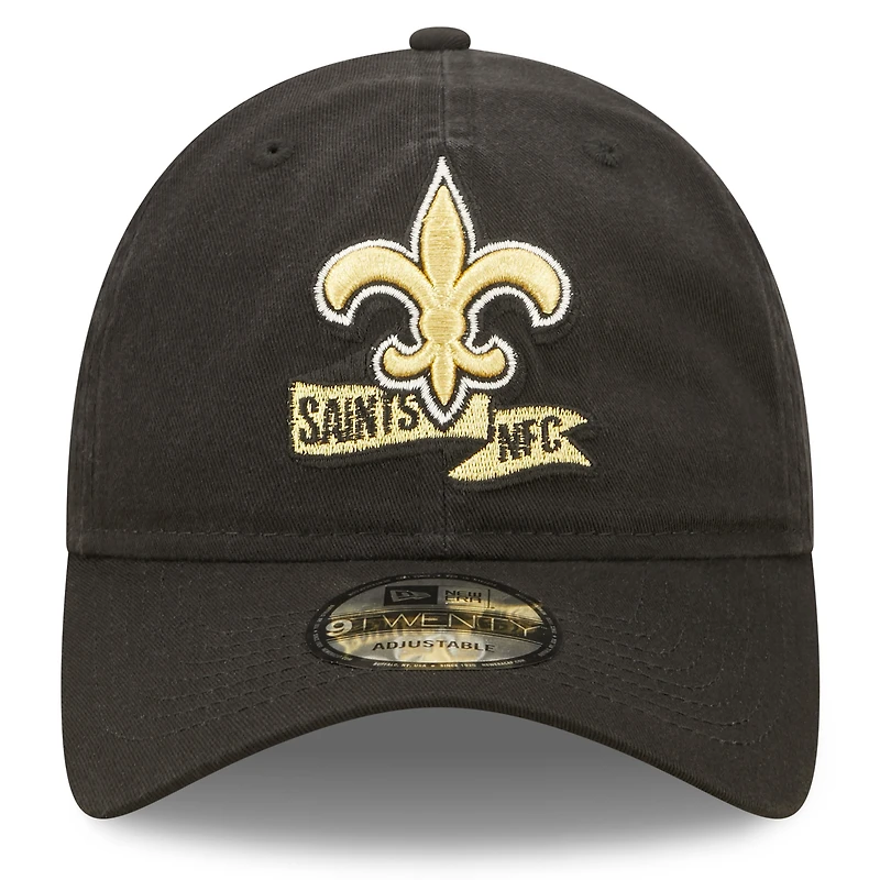 Casquette réglable New Era noire New Orleans Saints 2022 Sideline 9TWENTY pour hommes
