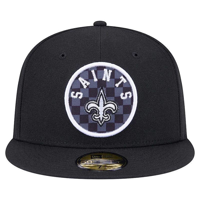 Men's New Era Black Orleans Saints Checkered 59FIFTY Fitted Hat