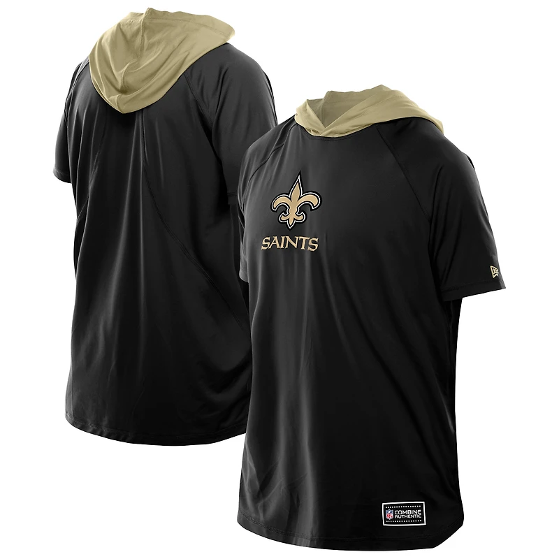 T-shirt à capuche et manches courtes raglan noir New Era pour homme, Orleans Saints Combine Authentic