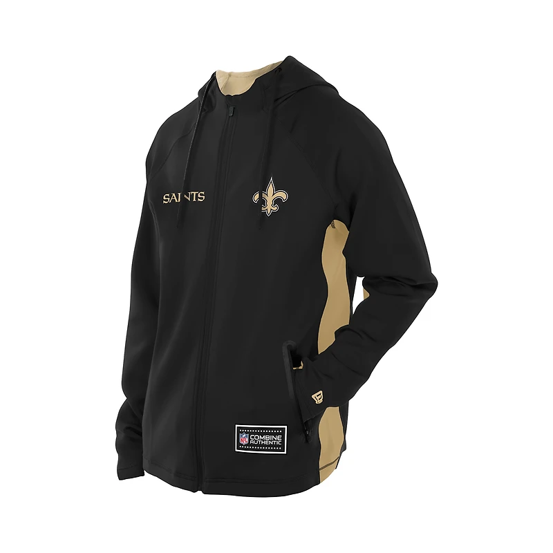 Sweat à capuche entièrement zippé New Era noir Orleans Saints Combine Authentic Raglan Scuba pour homme
