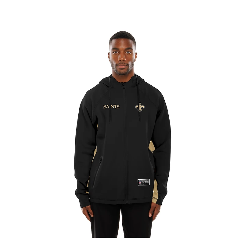 Men's New Era Black Orleans Saints Combine Authentic Raglan Scuba Full-Zip Hoodie
