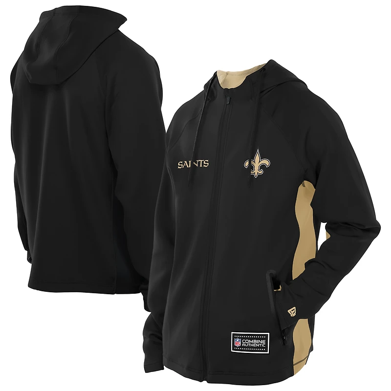 Men's New Era Black Orleans Saints Combine Authentic Raglan Scuba Full-Zip Hoodie