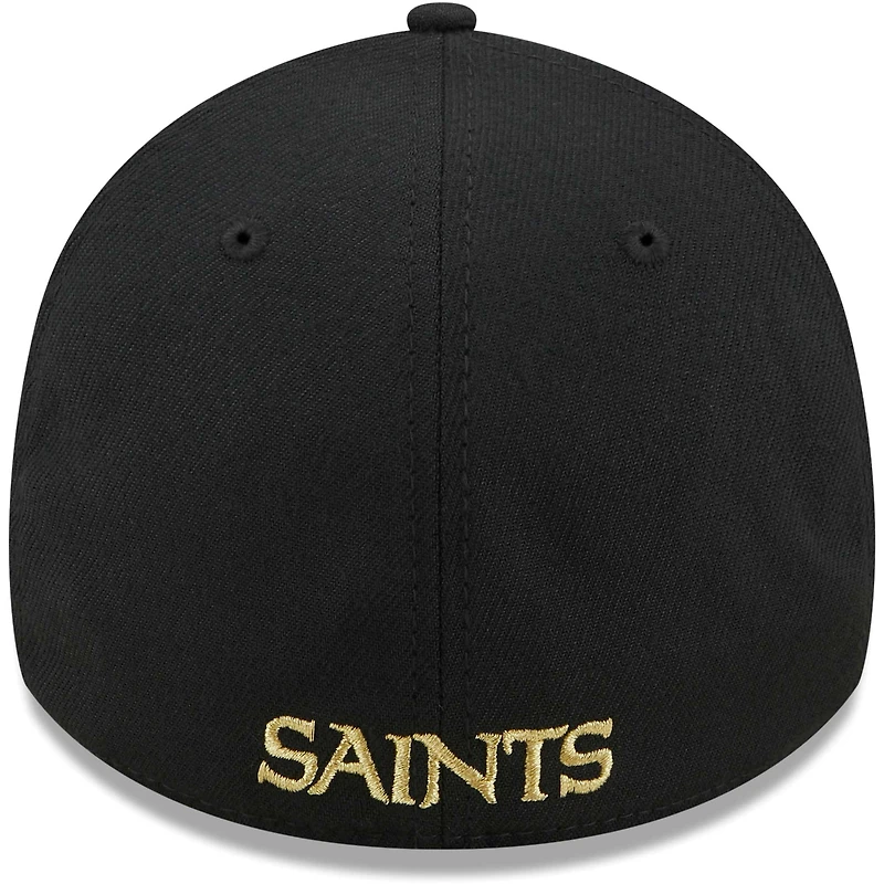 Men's New Era Black Orleans Saints Flawless Stripe 39THIRTY Flex Hat
