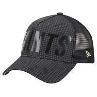 Men's New Era Black New Orleans Saints  Midnight Ink Tonal Text A-Frame Trucker 9FORTY Adjustable Hat