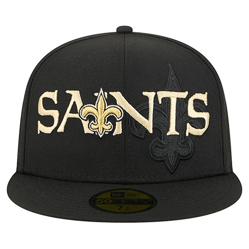 Men's New Era  Black Orleans Saints Overlap Wordmark 59FIFTY Fitted Hat