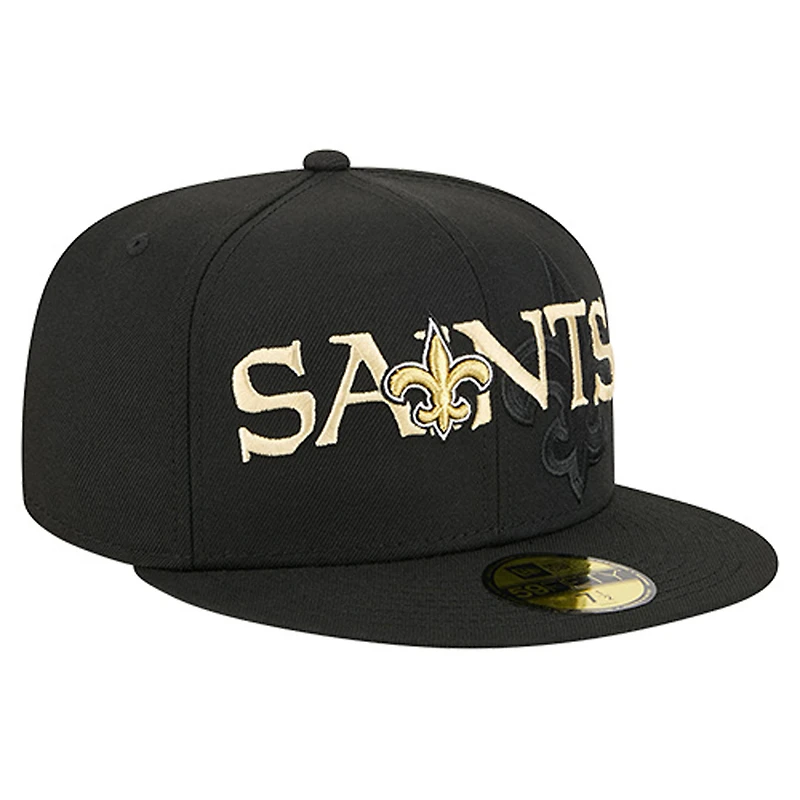 Men's New Era  Black Orleans Saints Overlap Wordmark 59FIFTY Fitted Hat
