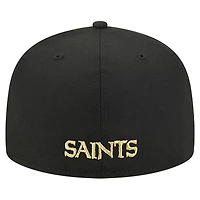 Men's New Era  Black Orleans Saints Overlap Wordmark 59FIFTY Fitted Hat