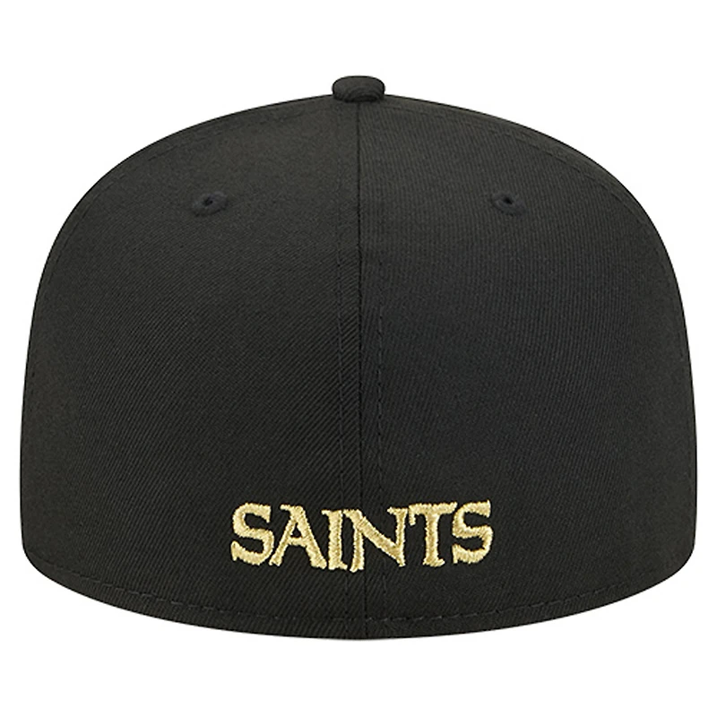 Casquette ajustée New Era noire Orleans Saints Overlap Wordmark 59FIFTY pour homme