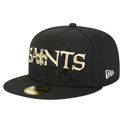 Men's New Era Black Orleans Saints Overlap Wordmark 59FIFTY Fitted Hat