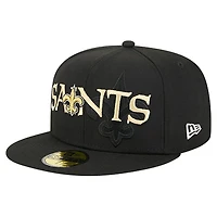 Men's New Era  Black Orleans Saints Overlap Wordmark 59FIFTY Fitted Hat