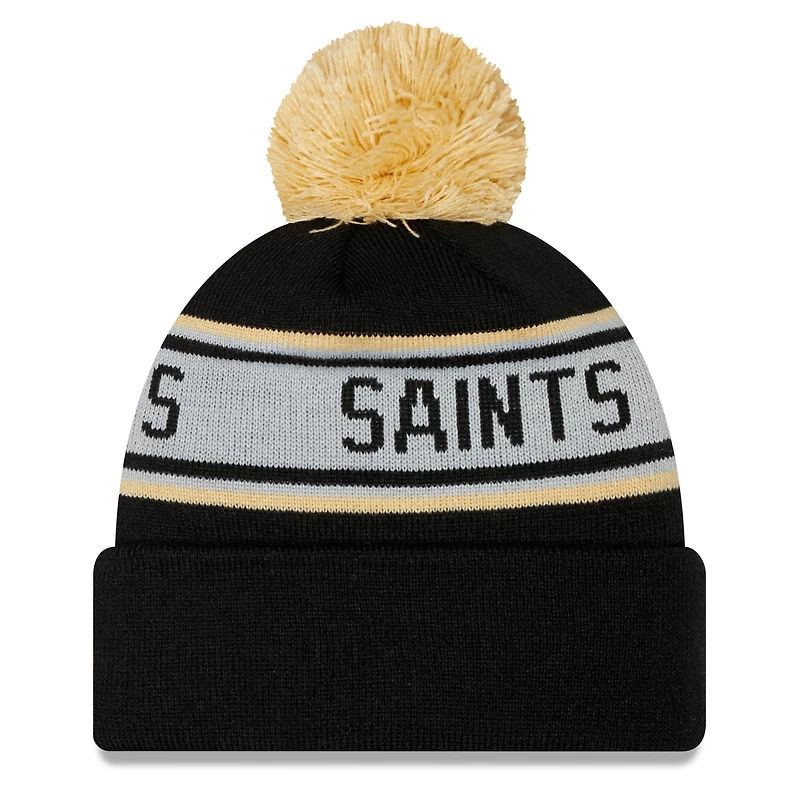 Men's New Era Black New Orleans Saints Repeat - Cuffed Knit Hat with Pom