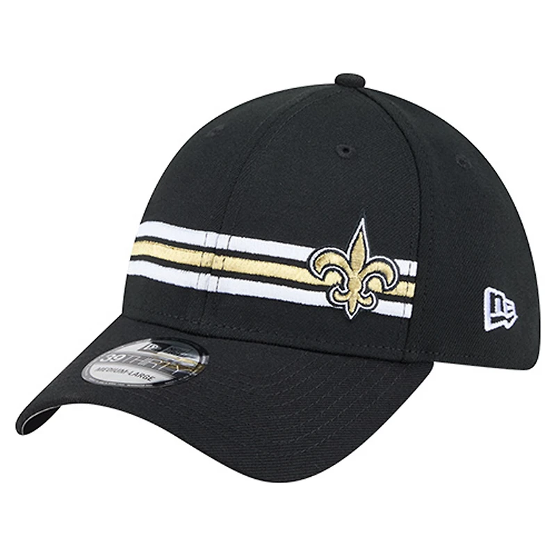 Casquette New Era 39THIRTY Flex noire à rayures Orleans Saints pour homme