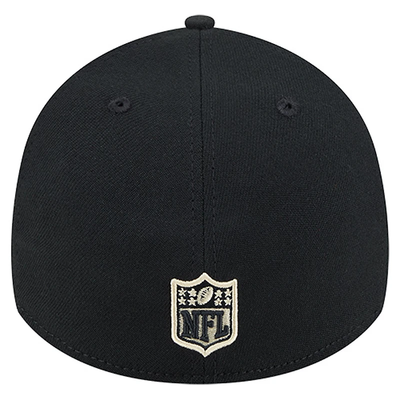 Casquette New Era 39THIRTY Flex noire à rayures Orleans Saints pour homme