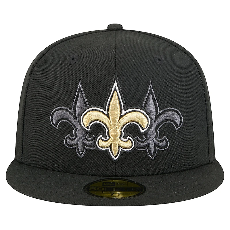 Men's New Era Black Orleans Saints Tri-Hit 59FIFTY Fitted Hat