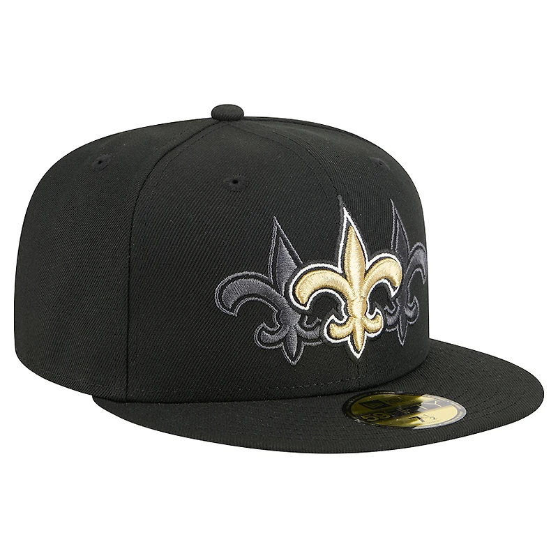 Men's New Era Black Orleans Saints Tri-Hit 59FIFTY Fitted Hat