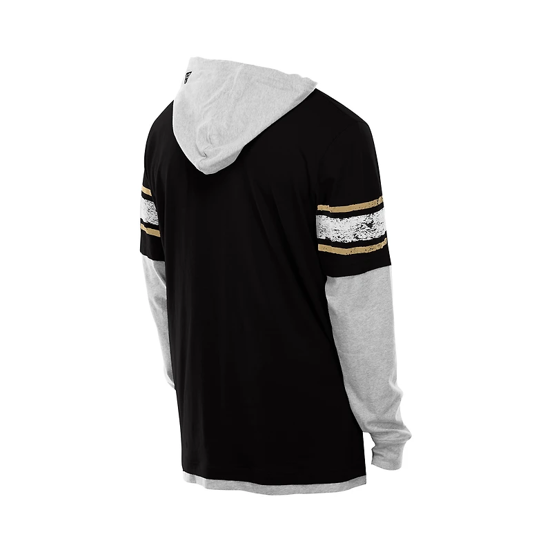 Men's New Era Black Orleans Saints Twofer Layered Long Sleeve Hoodie T-Shirt