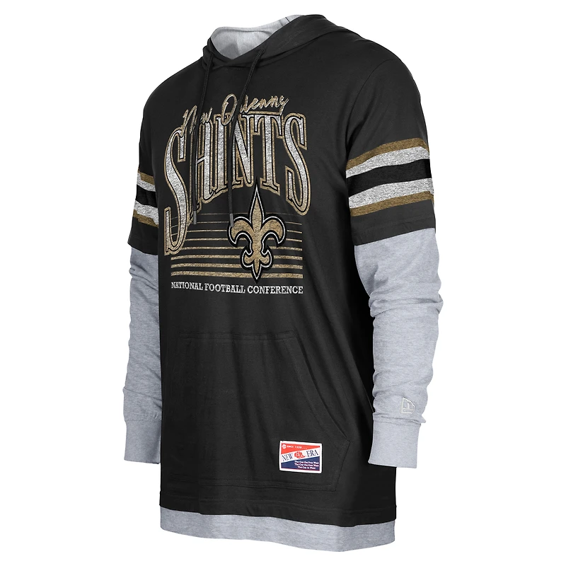 Men's New Era Black Orleans Saints Twofer Long Sleeve Hooded T-Shirt