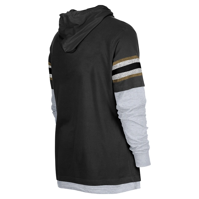 Men's New Era Black Orleans Saints Twofer Long Sleeve Hooded T-Shirt