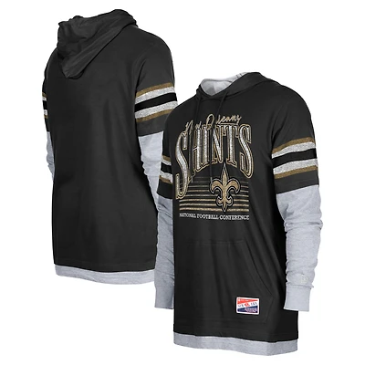 Men's New Era Black Orleans Saints Twofer Long Sleeve Hooded T-Shirt