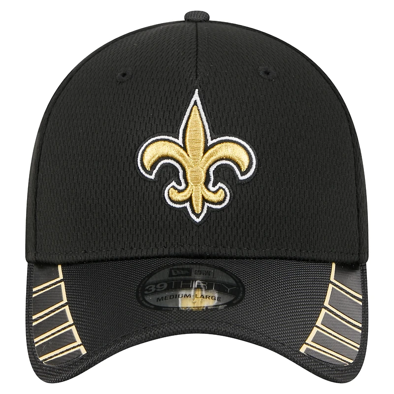 Men's New Era Black Orleans Saints Visor Hit 39THIRTY Flex Hat